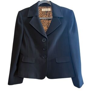 Tahari Arthor S. Levine black blazer 12P petite leopard lined career jacket